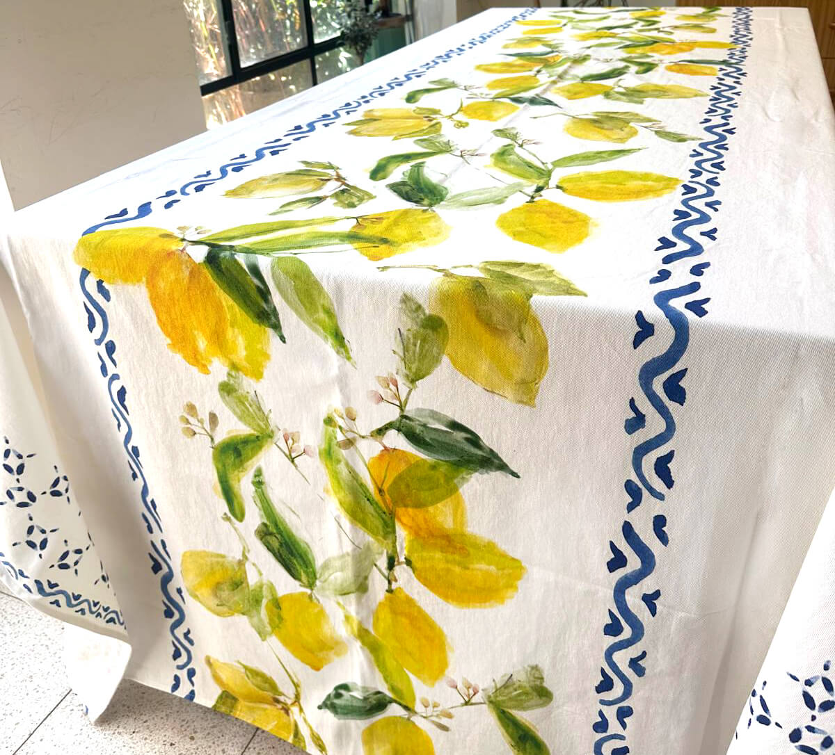 Lemon blues table cloth