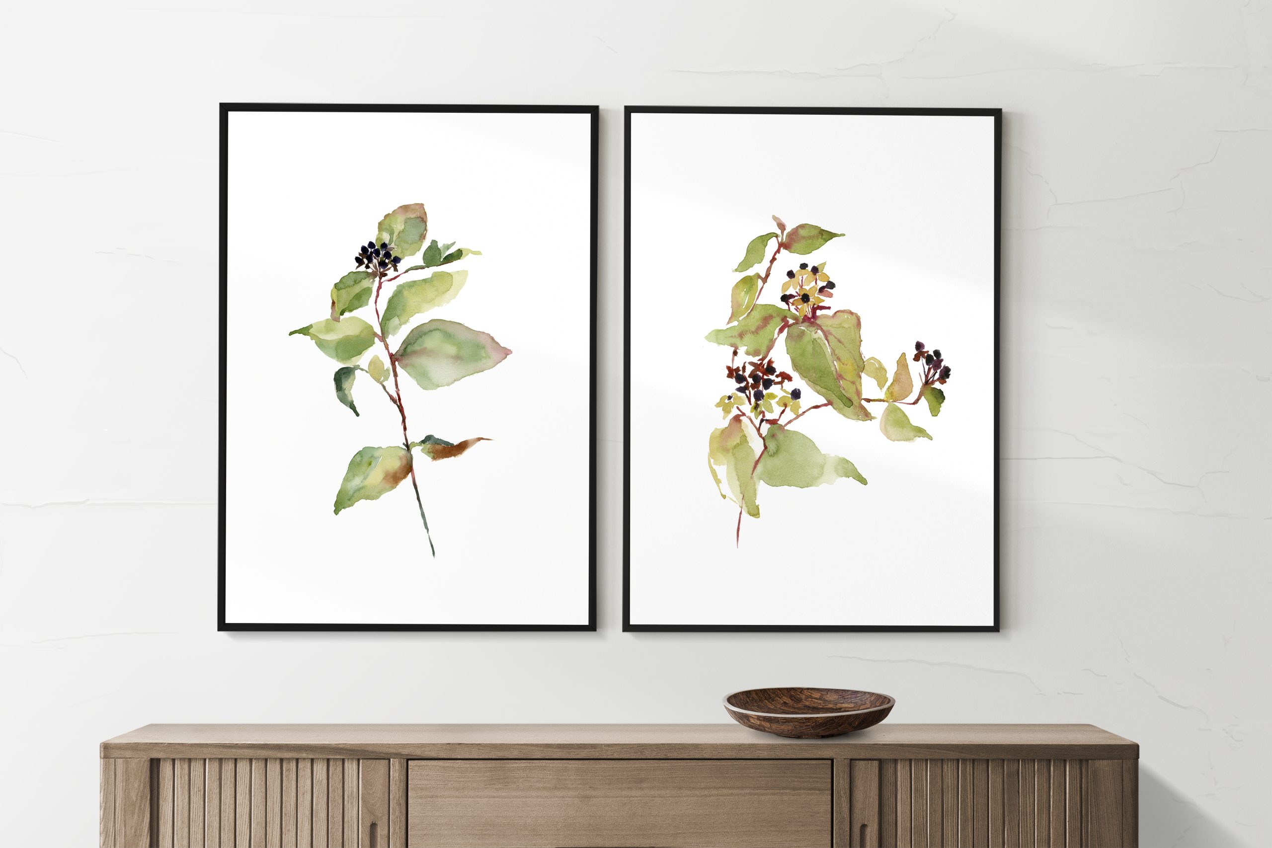 Picture frame mockups psd hanging in a minimal room