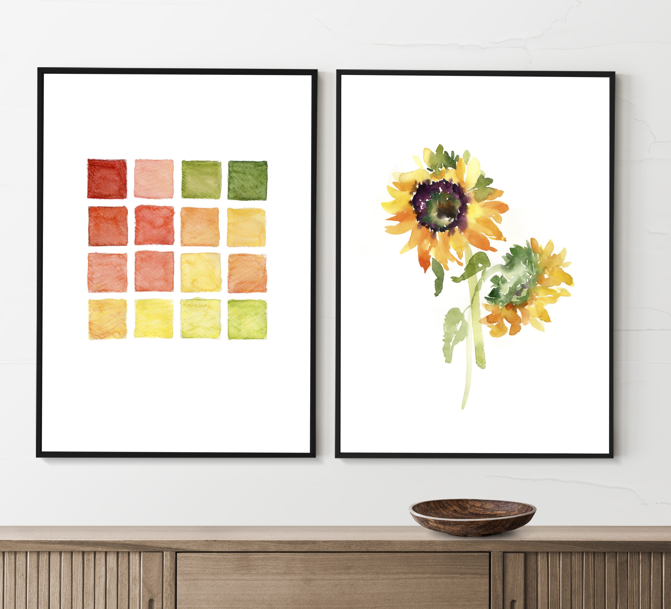 Picture frame mockups psd hanging in a minimal room