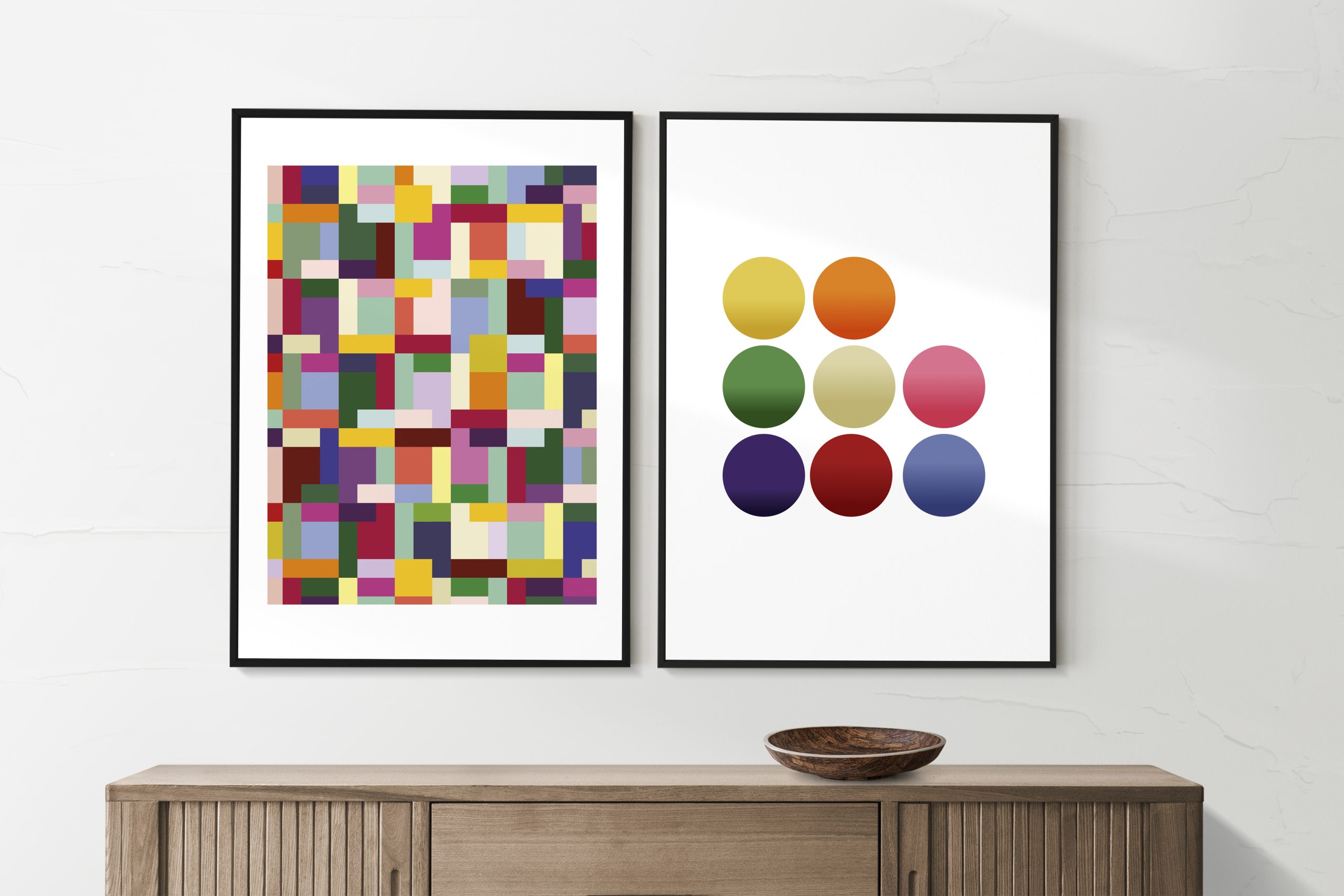 Picture frame mockups psd hanging in a minimal room