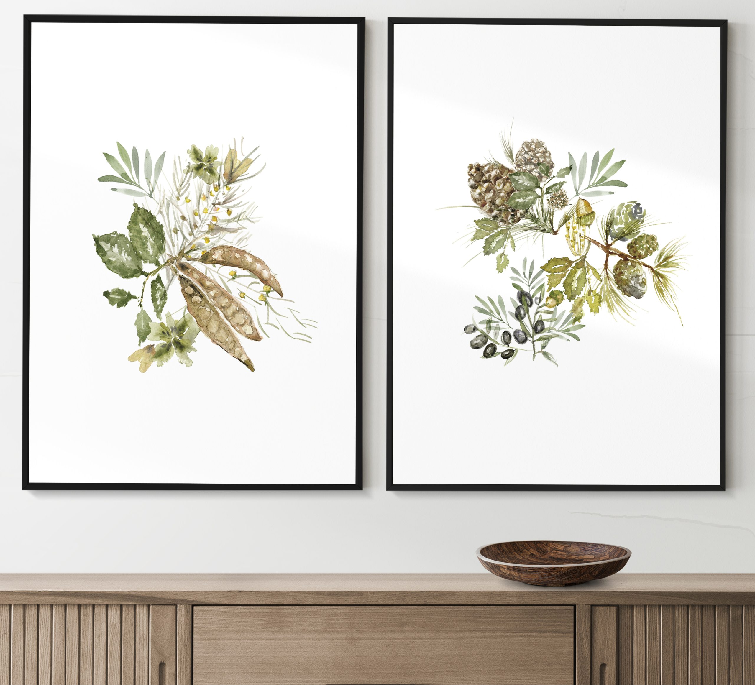Picture frame mockups psd hanging in a minimal room
