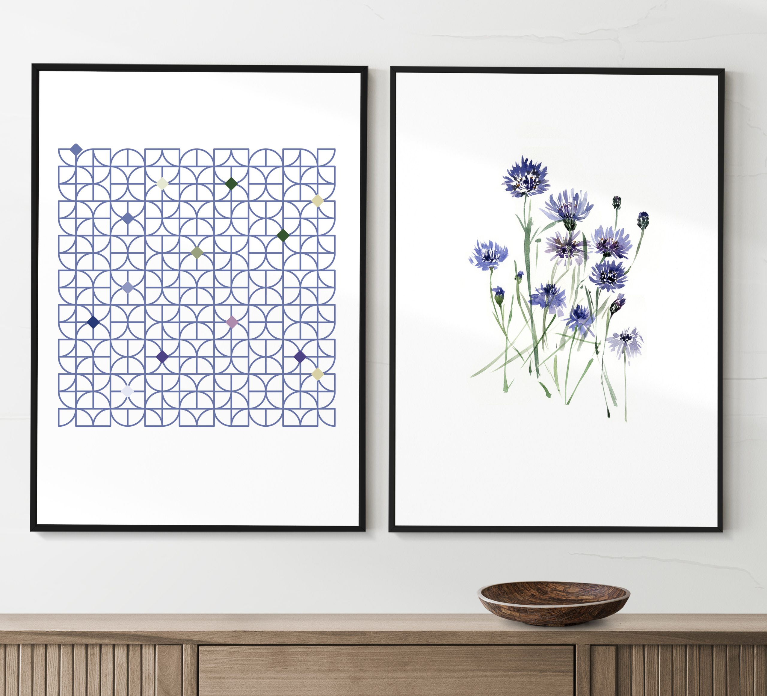 Picture frame mockups psd hanging in a minimal room