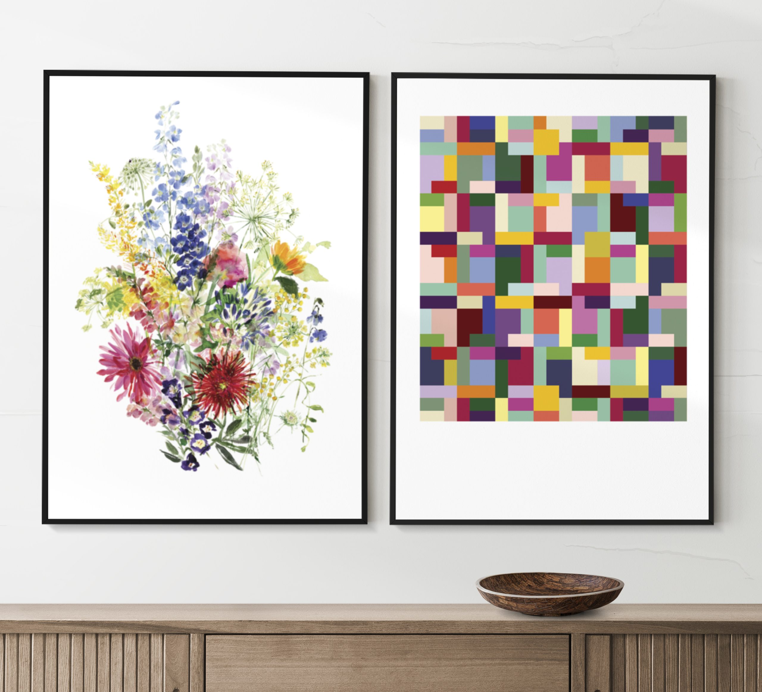 Picture frame mockups psd hanging in a minimal room